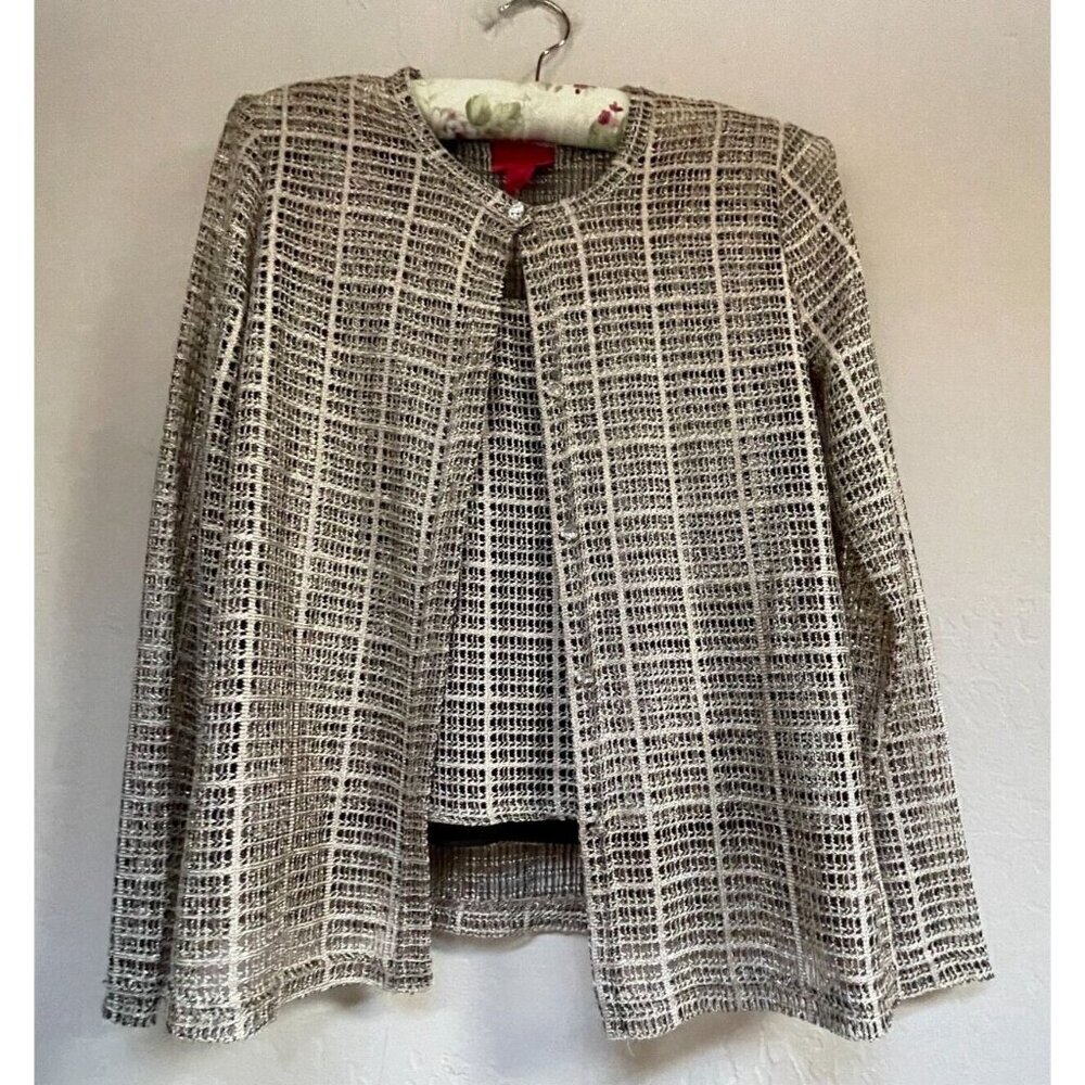 JS Collections Womens Textured Bronze Metallic Tank Top & Blazer Set Size 6